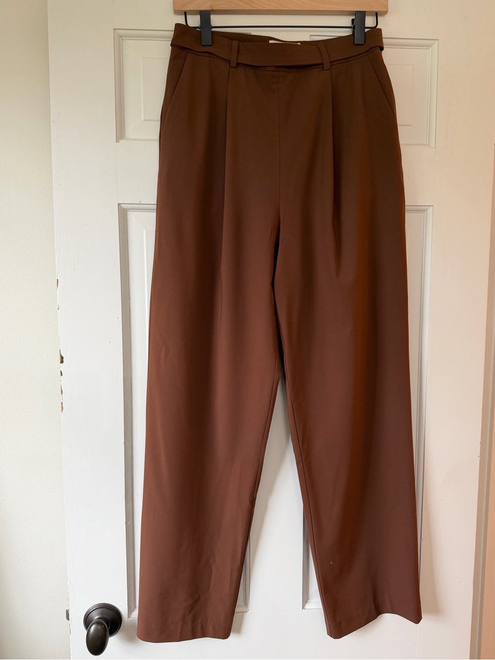 Mango Straight High Waist Brown Pleated Dress Pants